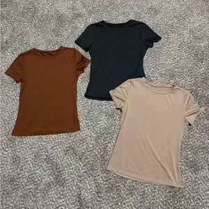 3 Fitted Short Sleeve Shirt Brown Black and Beige Women’s Size Large Lot of 3